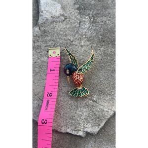 Vintage Bejeweled Rhinestone Enamel Hummingbird Brooch Pin